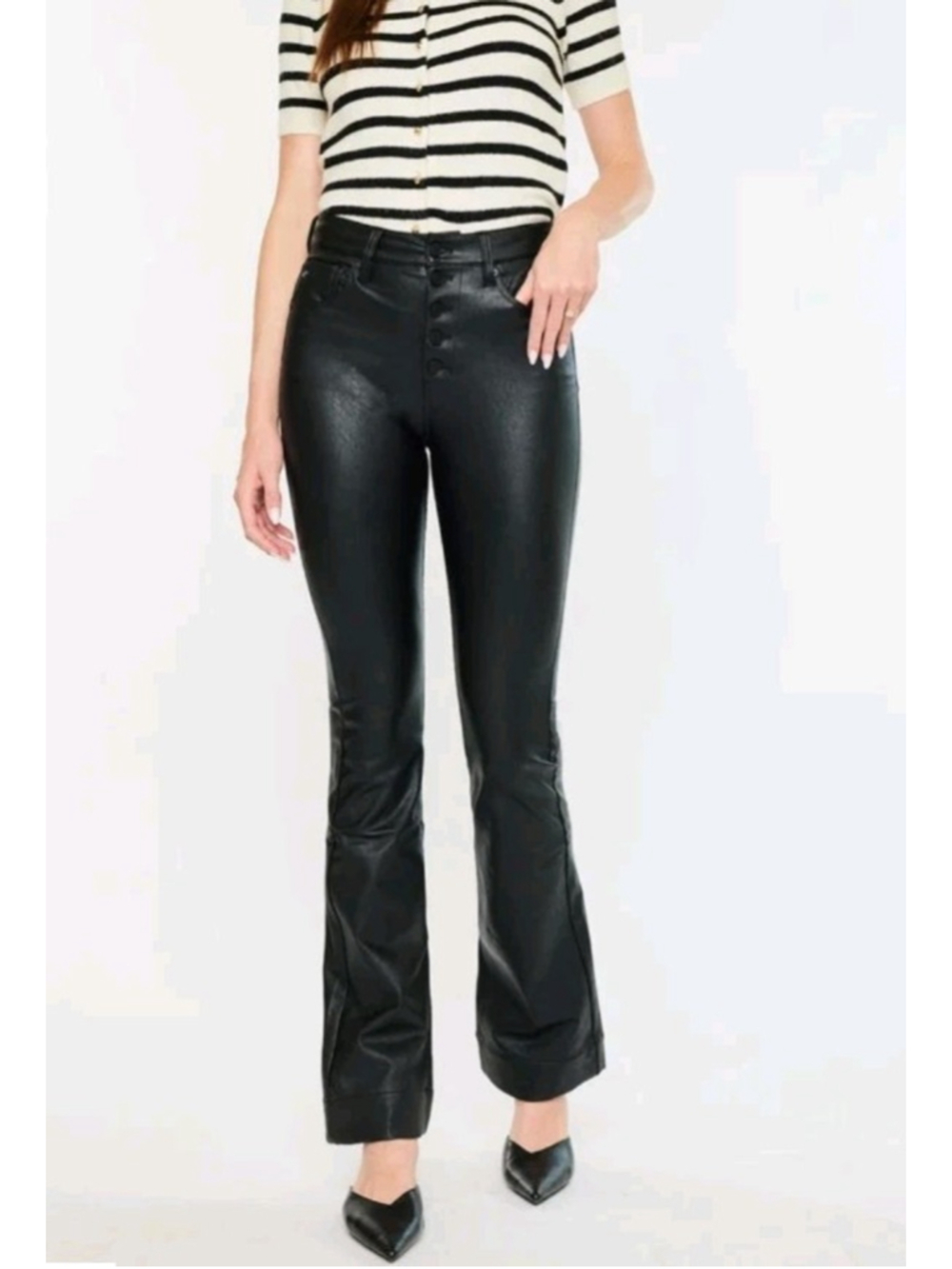 KanCan Womens 13/30 Black Faux Leather Pants High Rise Button Fly Straight NWT